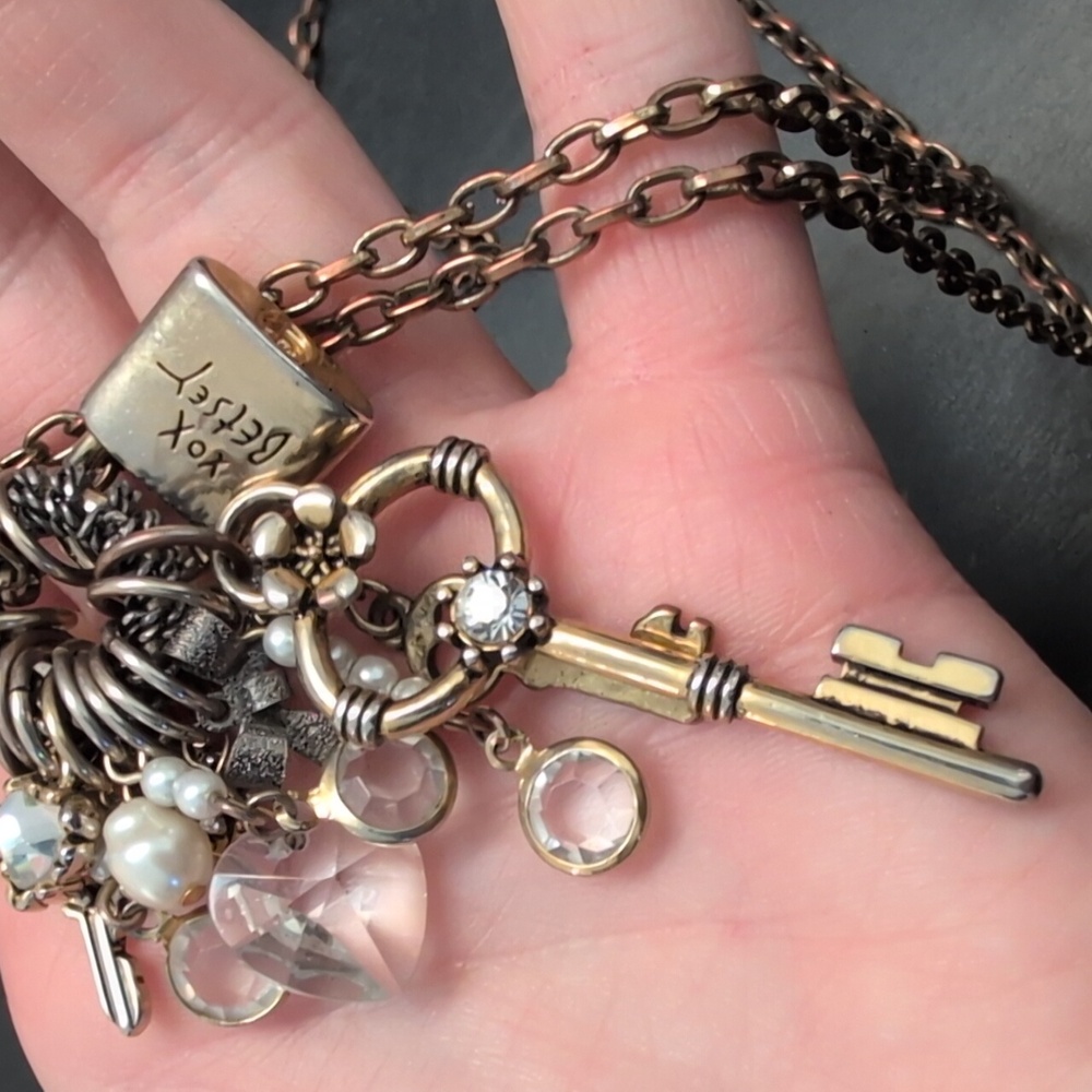 Betsey Johnson Lock and Key Pendant Necklace Gold Toned